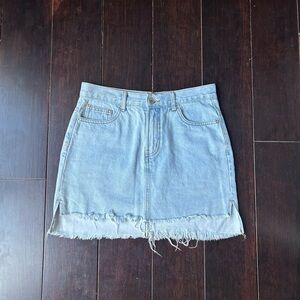 Bershka Pale Blue Denim Mini Skirt with Distressed Hem
